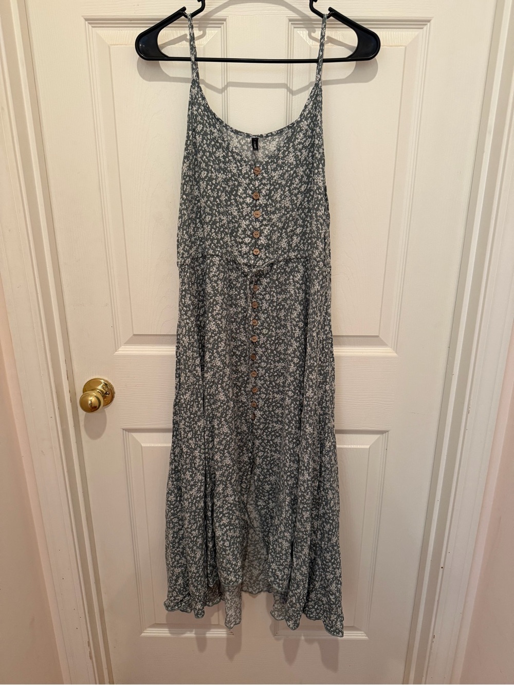 Brovave Floral Midi Maxi Dress Sage Green Button Front Spaghetti Strap Size M